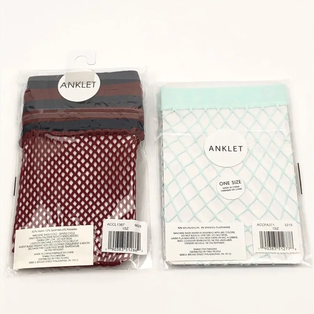 NEW Lot 2 Free People Riot Sport & Sugar Sugar Fishnet Ankle Socks Anklet OS